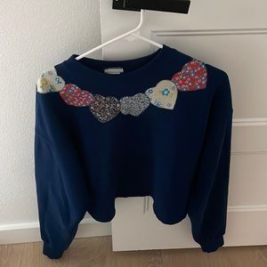 One Of A Kind Large Blue Heart Upcycled Heart Sweatshirt. 🌸💓